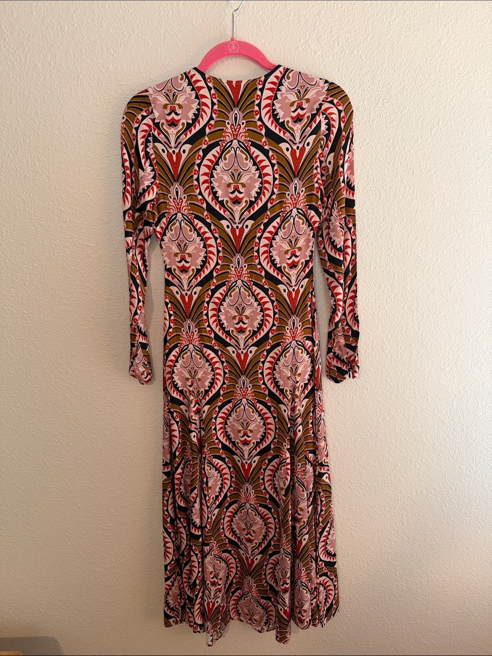 Farm Rio Brown Pineapple Jewelry Midi Dress Long Sleeve Size XS? Missing Tag - Picture 3 of 9